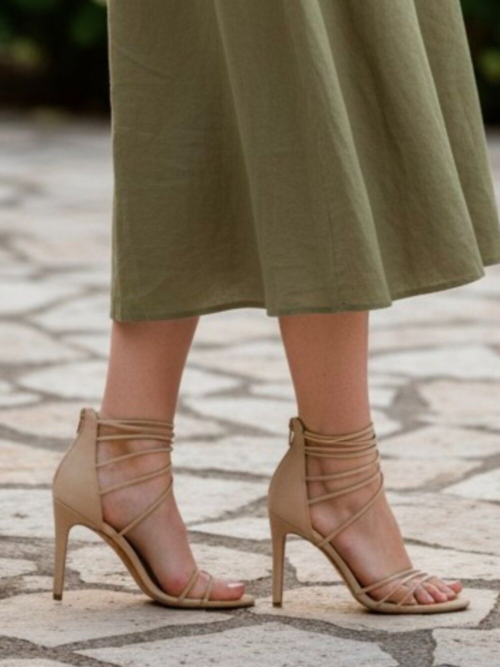 Strappy Natural Heeled Sandals With Zipper Back Closure Stiletto Heel Elegant De